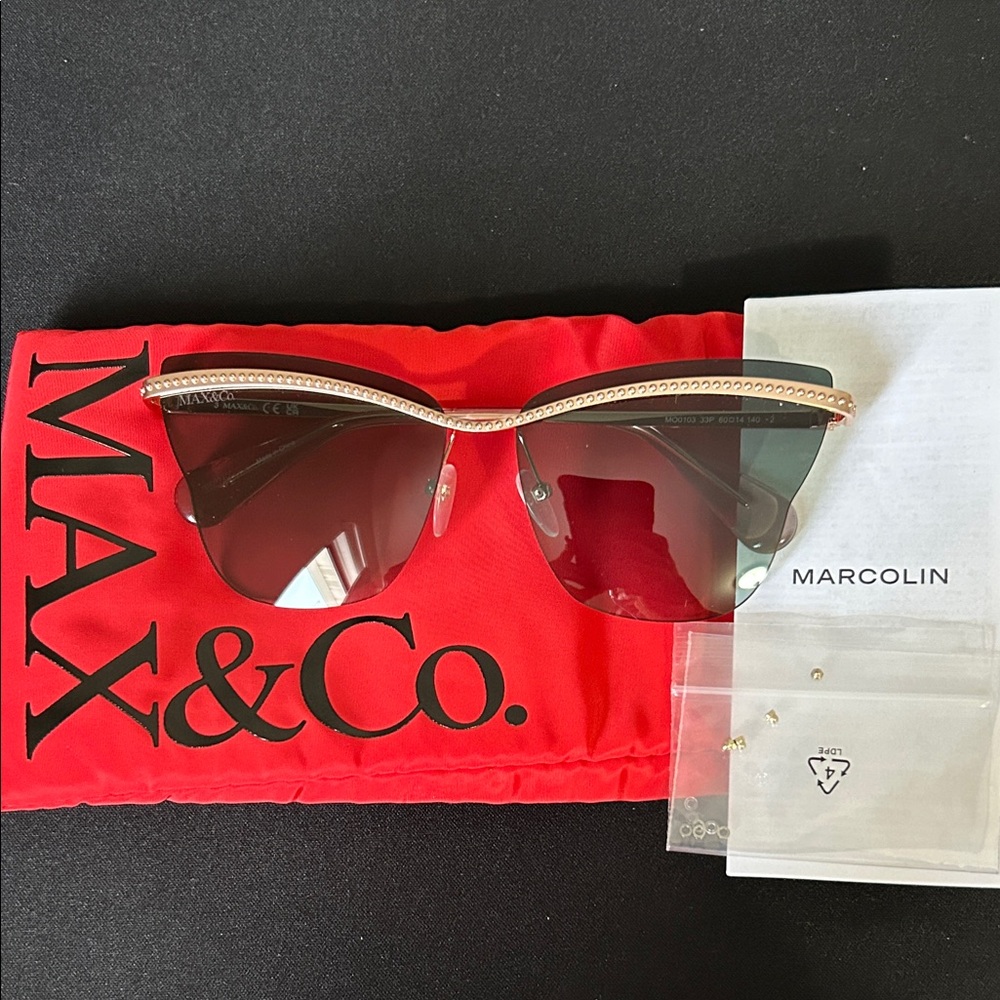 Max & Co. Women's Sunglasses with Pink Gold Frame and Gradient Green Lenses